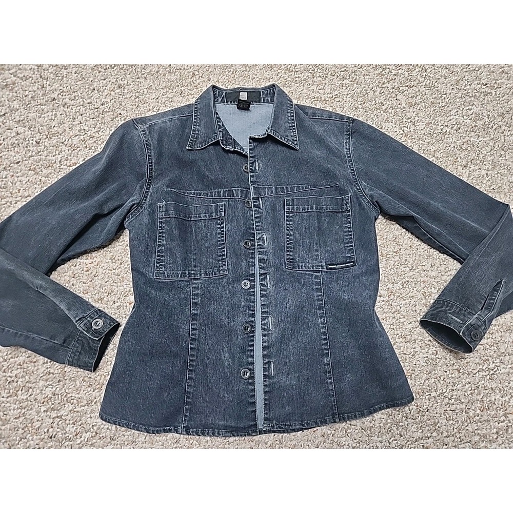 Marithe Francois Girbaud Womens Faded Black Denim Button Down Shirt Size M